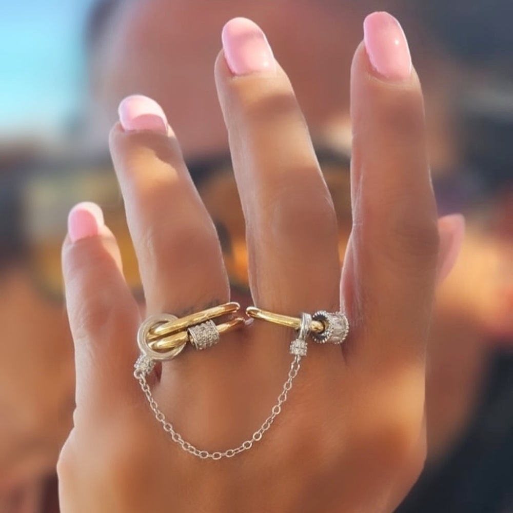 Gold & Silver Trio Adjustable Ring | Modern Chain Design - Picture 4 of 9